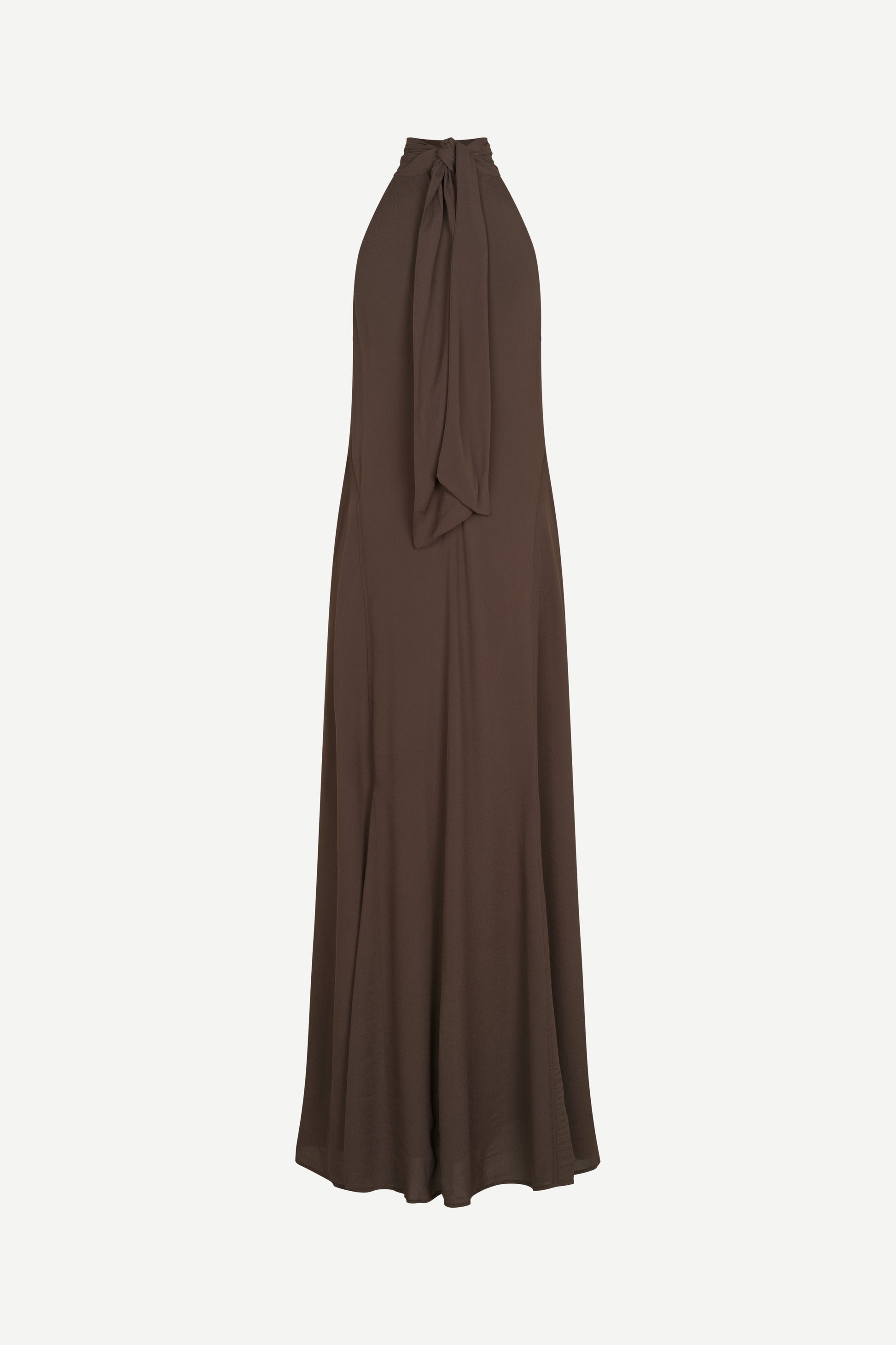 halter neck sleeveless long brown dress from samsoe rear 