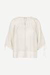 round neck 3/4 sleeve off white blouse with v neck and drawstring cuffs from samsoe
