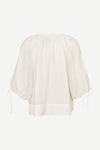 round neck 3/4 sleeve off white blouse with v neck and drawstring cuffs from samsoe rear 