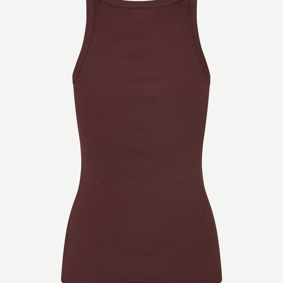 slight racerback sleeveless stretchy burgundy tank top from samsoe rear
