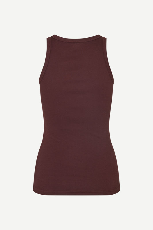 slight racerback sleeveless stretchy burgundy tank top from samsoe rear