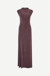 high neck cap sleeves stretchy maxi length rouched burgundy dress from samsoe