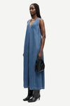 v neck sleeveless maxi length denim blue dress from samsoe side