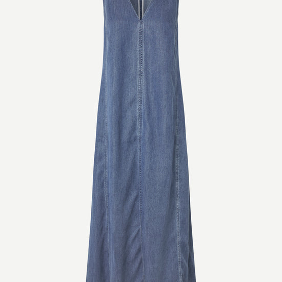 v neck sleeveless maxi length denim blue dress from samsoe