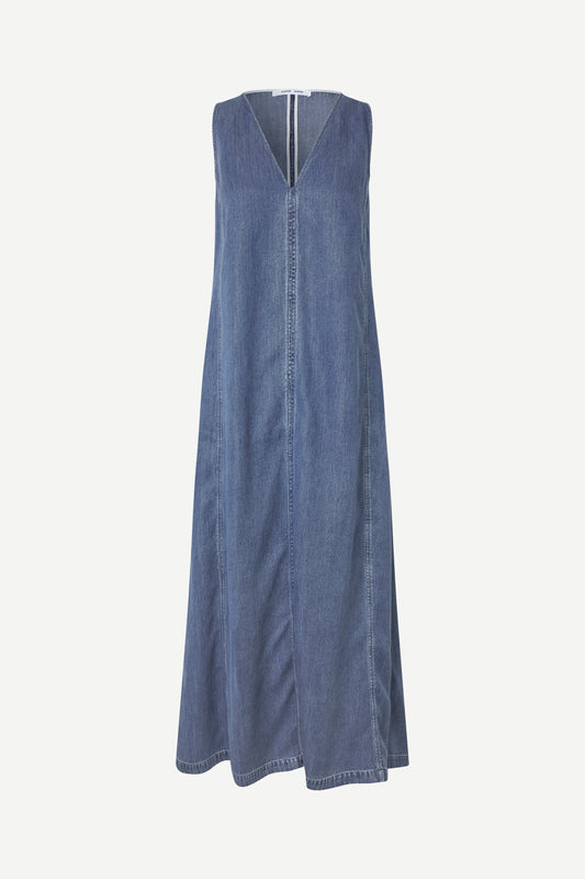 v neck sleeveless maxi length denim blue dress from samsoe