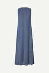 v neck sleeveless maxi length denim blue dress from samsoe rear