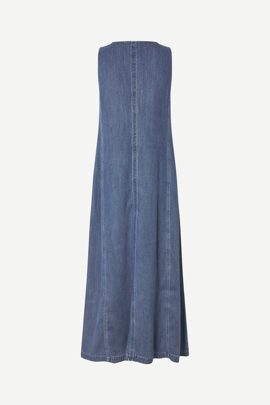 v neck sleeveless maxi length denim blue dress from samsoe rear