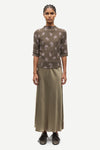 mid length elasticated waist slip skirt in light khaki from samsoe model shot