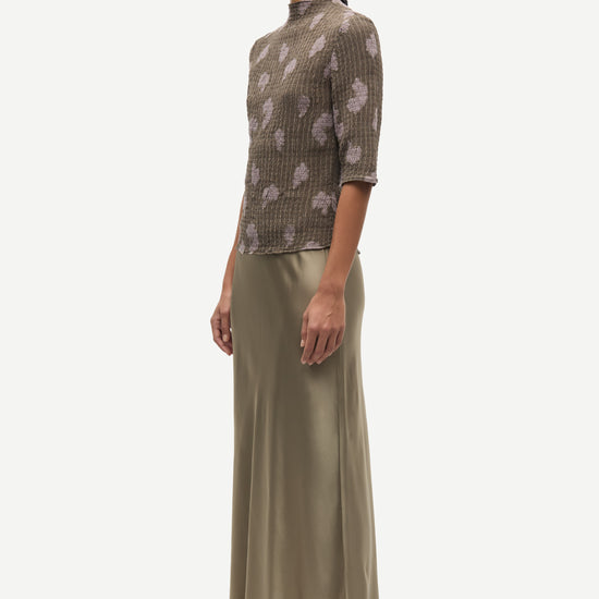 mid length elasticated waist slip skirt in light khaki from samsoe side