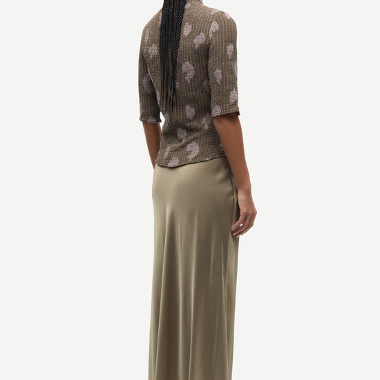 mid length elasticated waist slip skirt in light khaki from samsoe rear