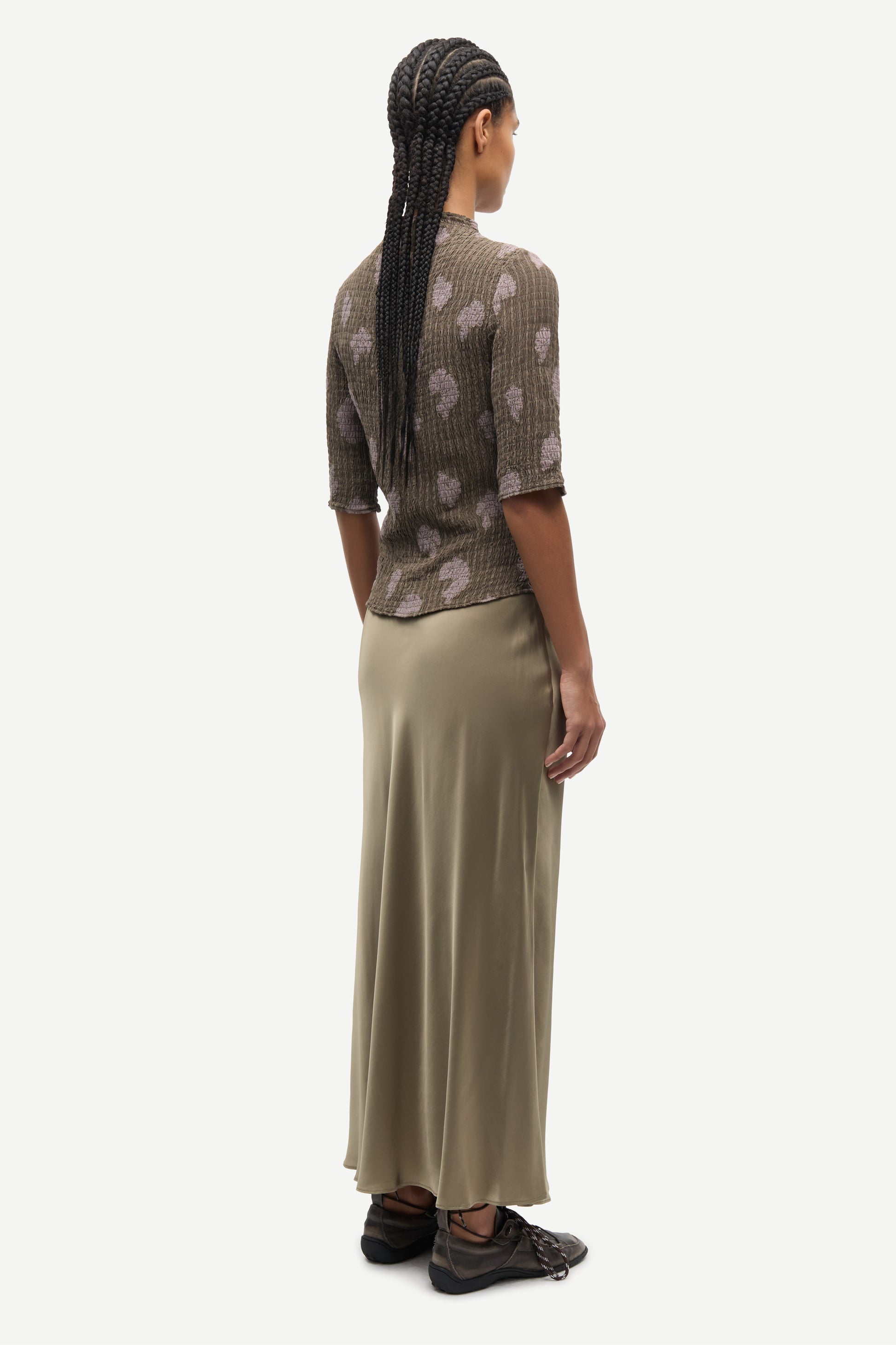 mid length elasticated waist slip skirt in light khaki from samsoe rear