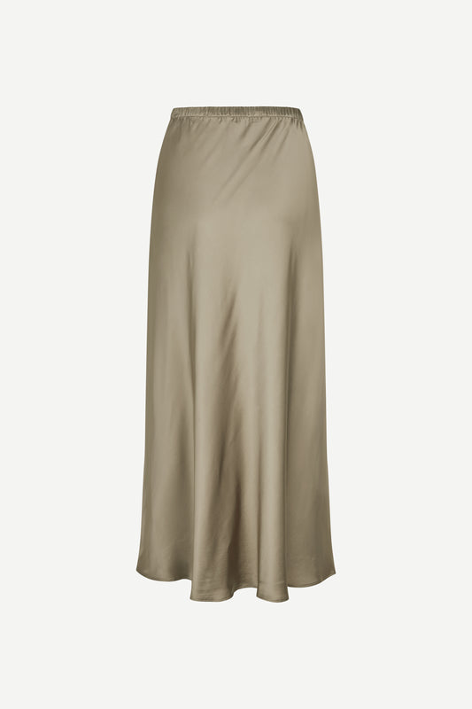 mid length elasticated waist slip skirt in light khaki from samsoe rear