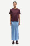 mid length elasticated waist slip skirt in light blue from samsoe model shot