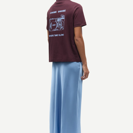 mid length elasticated waist slip skirt in light blue from samsoe rear view