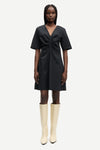 v neck short sleeve black short dress with rouch detailing from samsoe model shot