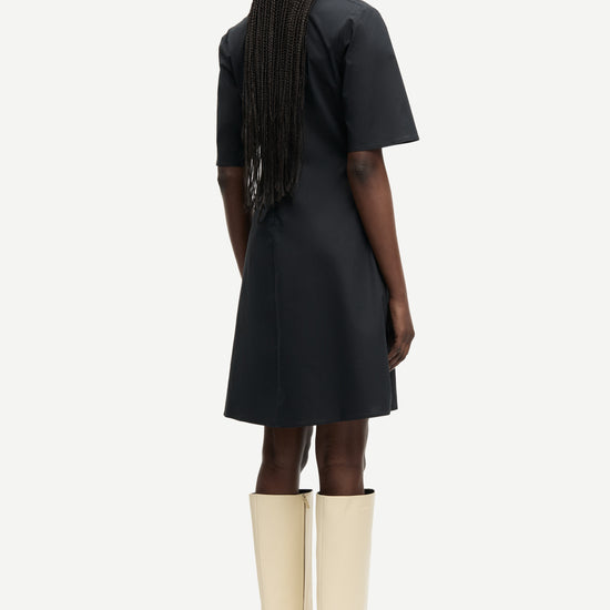 v neck short sleeve black short dress with rouch detailing from samsoe rear 