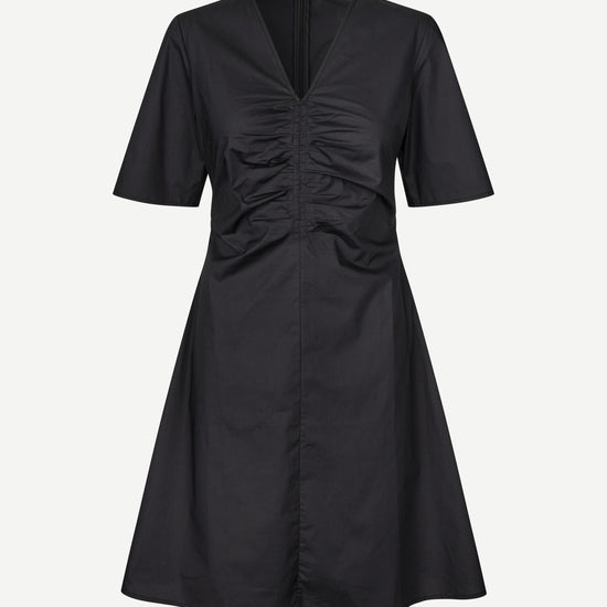 v neck short sleeve black short dress with rouch detailing from samsoe