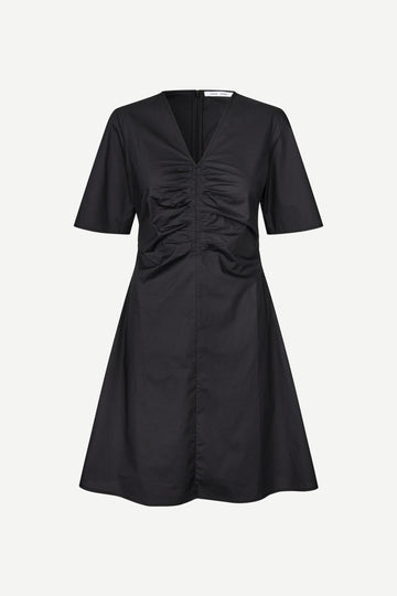 v neck short sleeve black short dress with rouch detailing from samsoe