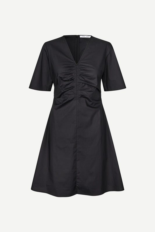 v neck short sleeve black short dress with rouch detailing from samsoe