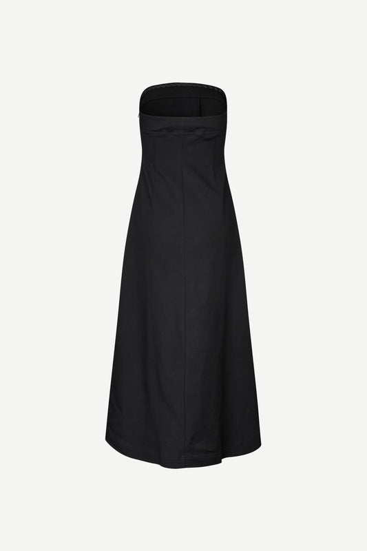 strapless mid length black dress with button down and a line shape from samsoe rear