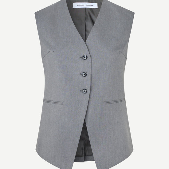 v neck 3 button grey mel waistcoat with triangular cut hem from samsoe