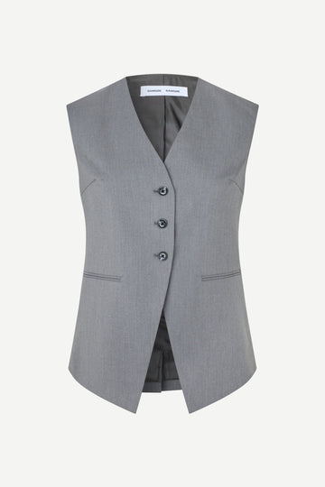 v neck 3 button grey mel waistcoat with triangular cut hem from samsoe