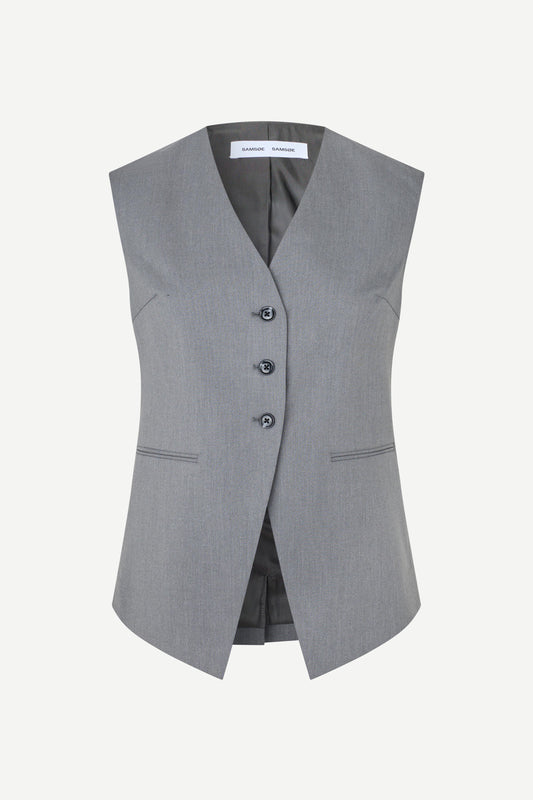 v neck 3 button grey mel waistcoat with triangular cut hem from samsoe
