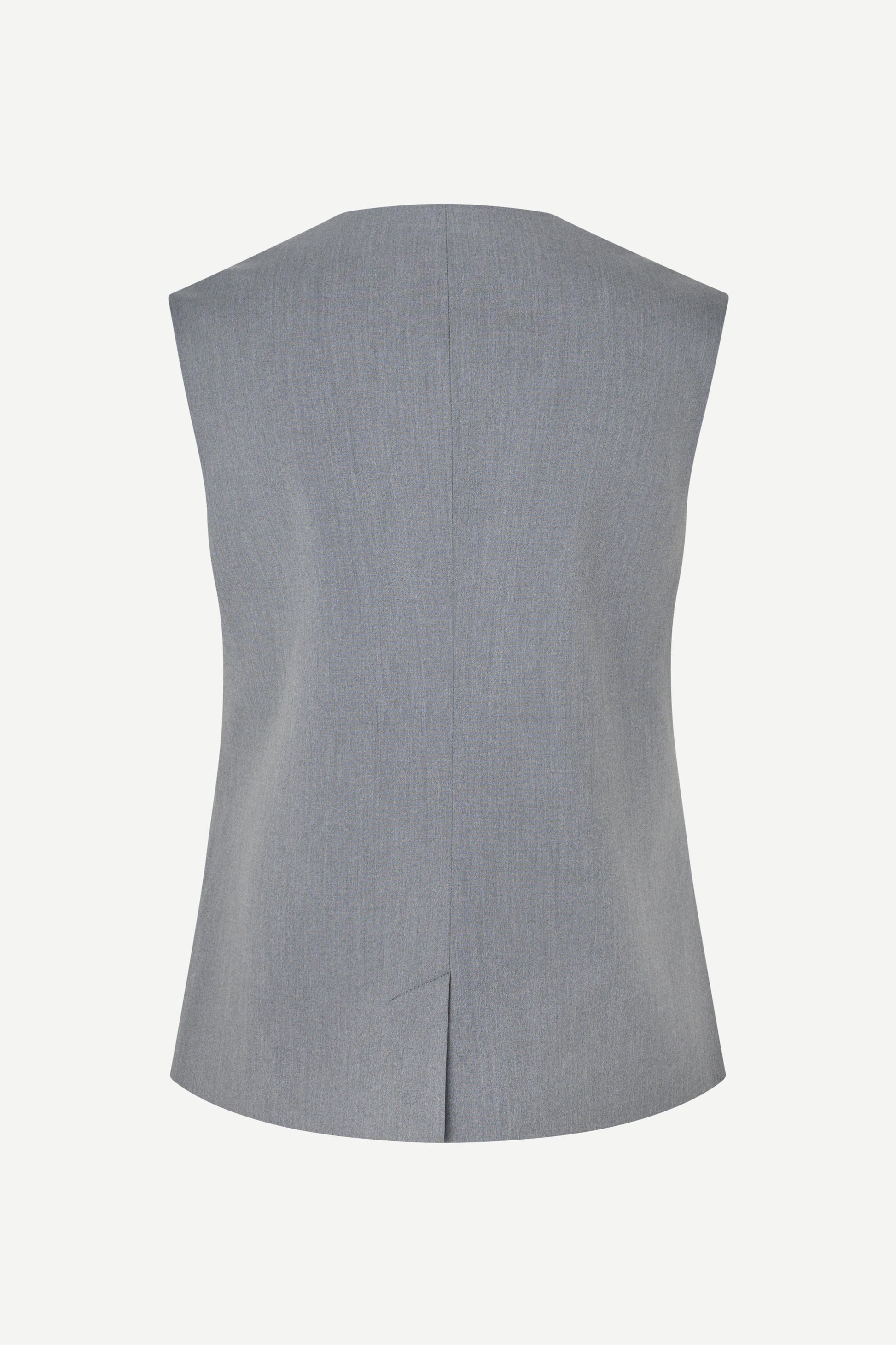 v neck 3 button grey mel waistcoat with triangular cut hem from samsoe rear