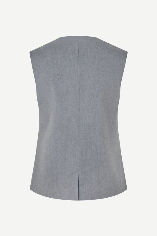 v neck 3 button grey mel waistcoat with triangular cut hem from samsoe rear
