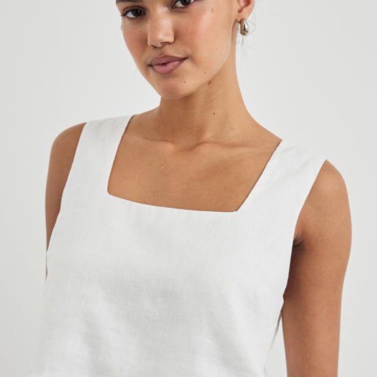 square neck white linen sleeveless top from rails model