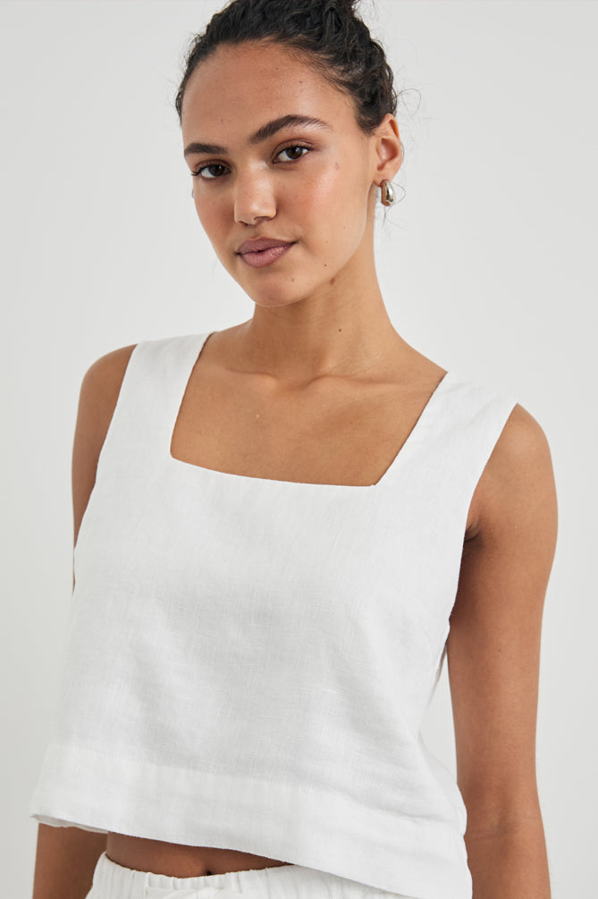 square neck white linen sleeveless top from rails model
