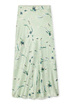 mint mid length silky slip skirt with elasticated waist and floral print form rails 