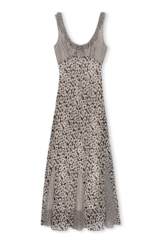 scoop neck gingham and daisy print brown sleeveless dress from rails
