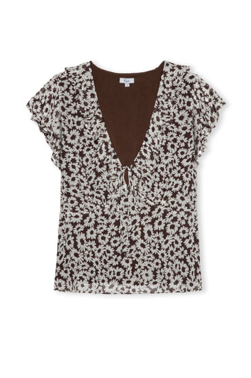 v neck ruffled cap sleeve daisy print top from rails