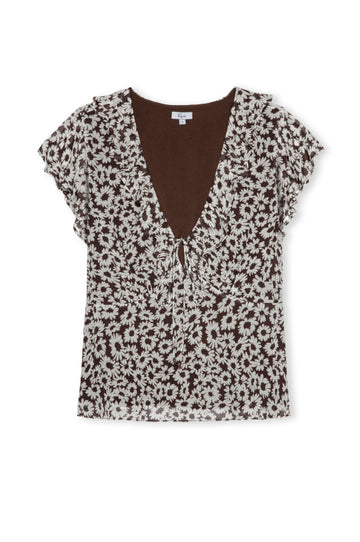 v neck ruffled cap sleeve daisy print top from rails