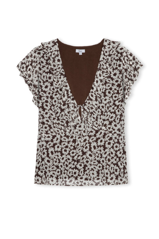 v neck ruffled cap sleeve daisy print top from rails