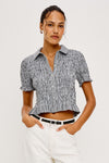 short sleeve shirred shirt black gingham from rails model shot