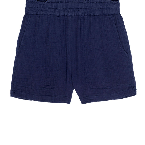 cheesecloth fabric dark blue shorts with elasticated waist and pockets