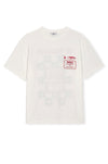 white round neck short sleeve tee with sardine print on the rear form rails 