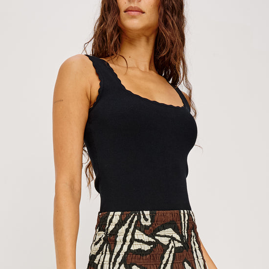 wide strap scallop edge black cami top from rails side view