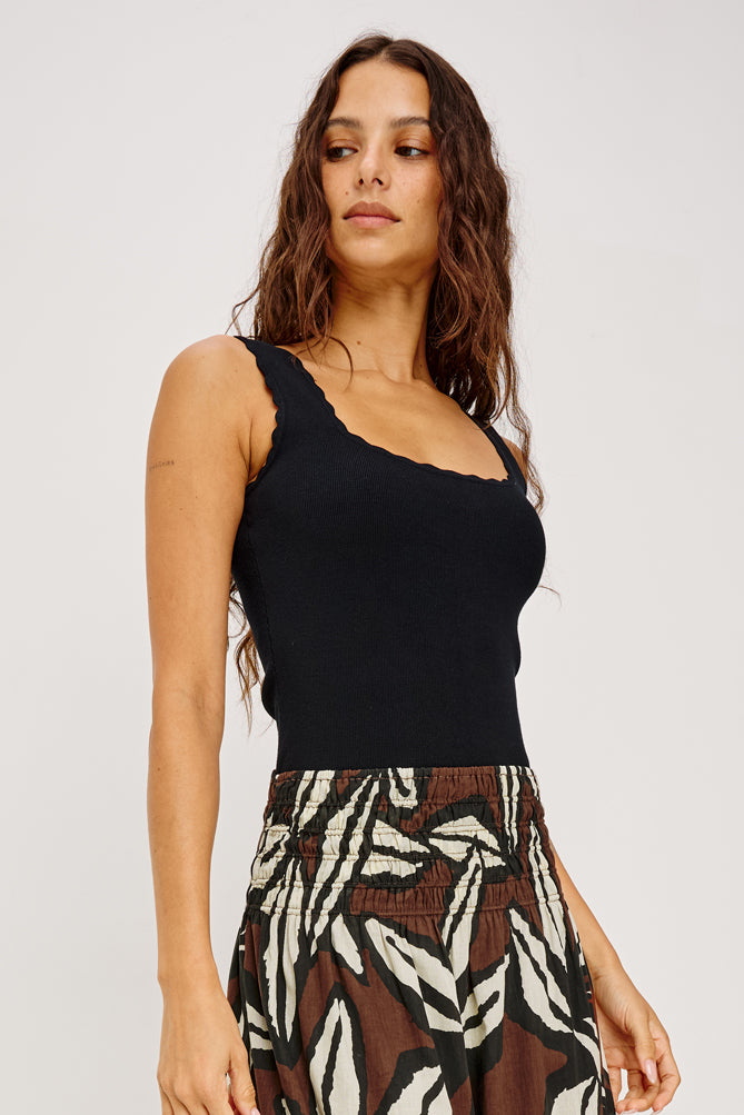 wide strap scallop edge black cami top from rails side view