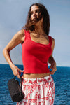 wide strap scallop edge red cami top from rails model shot