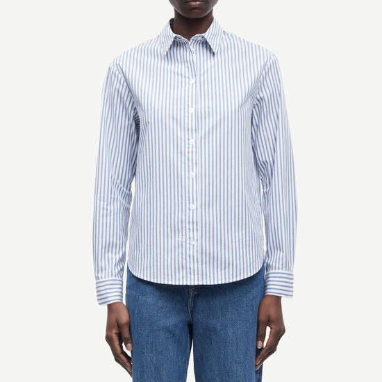 blue and white stripe shirt from samsoe model shot