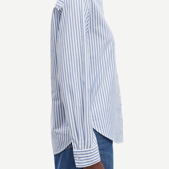 blue and white stripe shirt from samsoe side view