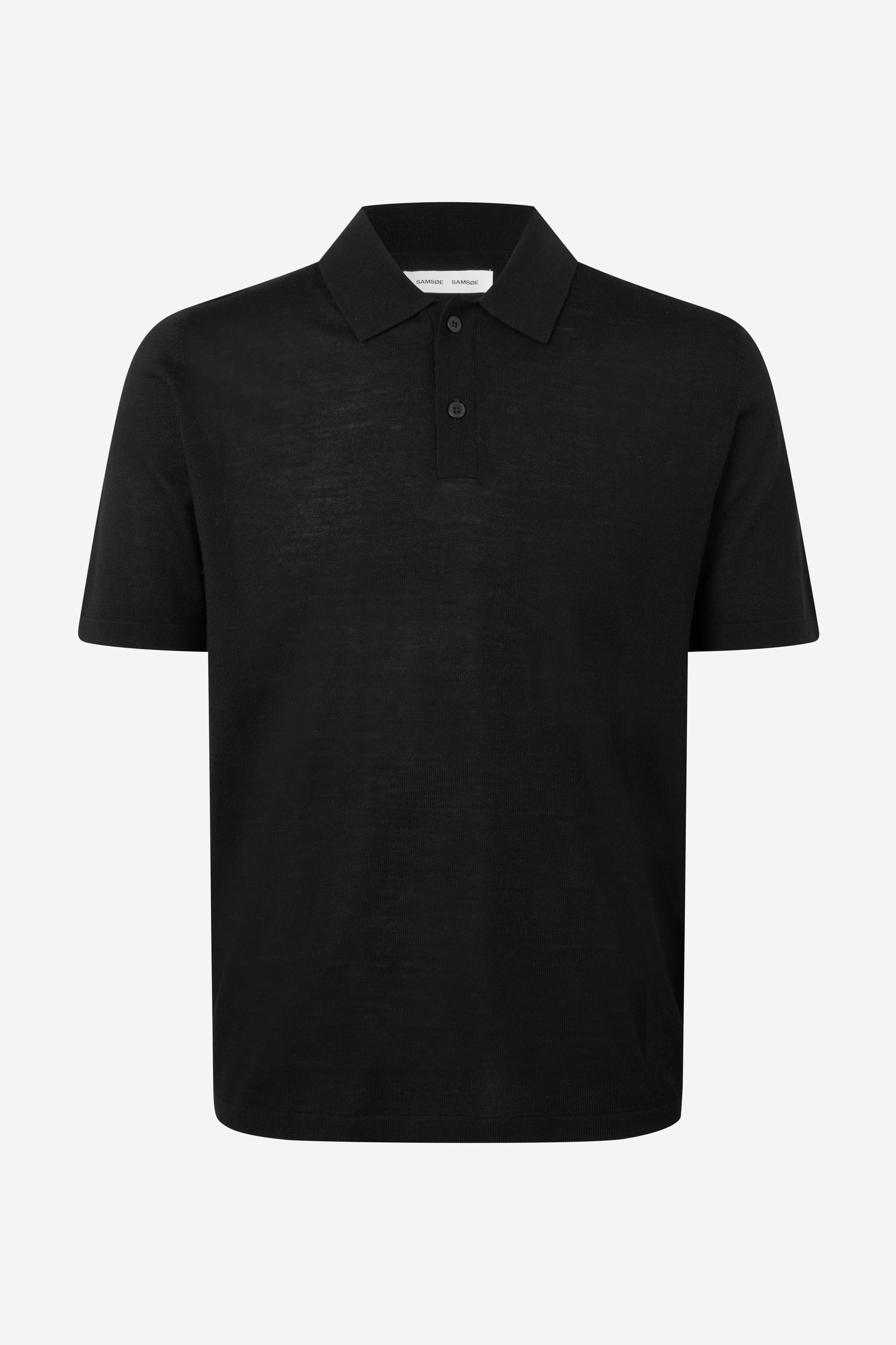 Black extra fine merino wool polo shirt on a white background from Samsoe Samsoe