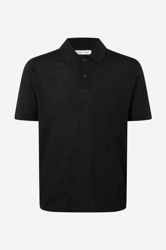 Black extra fine merino wool polo shirt on a white background from Samsoe Samsoe