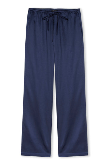 wide leg viscose trousers navy with drawstring waist