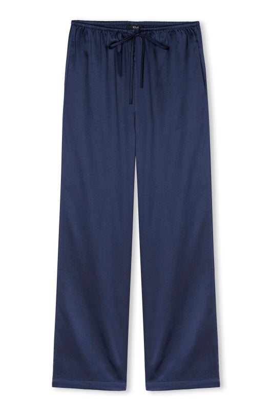 wide leg viscose trousers navy with drawstring waist