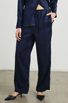 wide leg viscose trousers navy with drawstring waist model