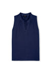 Blue cheesecloth sleeveless top with v neck and ruffle collar